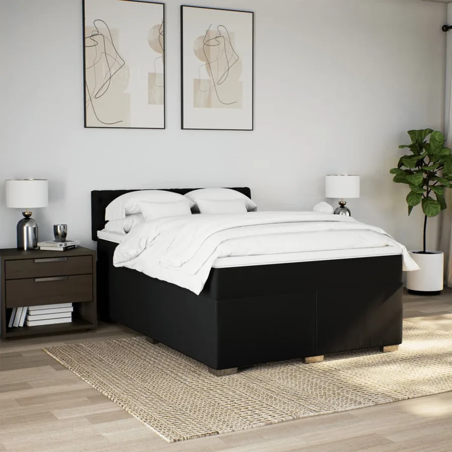 Sommier à lattes de lit avec matelas Noir 140x190 cm Tissu - 4