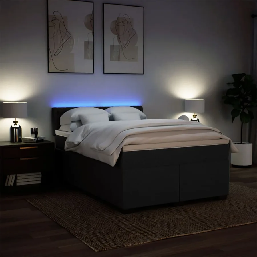 Sommier à lattes de lit avec matelas Noir 140x190 cm Tissu - 5