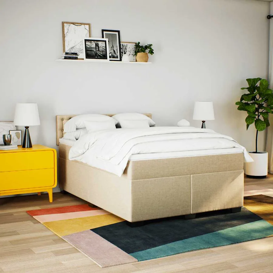 Sommier à lattes de lit avec matelas Crème 140x190 cm Tissu - 4