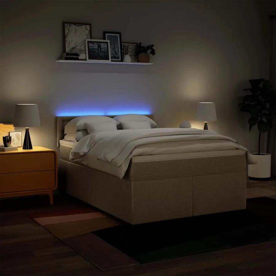 Sommier à lattes de lit avec matelas Crème 140x190 cm Tissu - 5