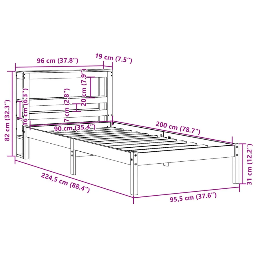 Cadre de lit sans matelas blanc 90x200 cm bois de pin massif - 12