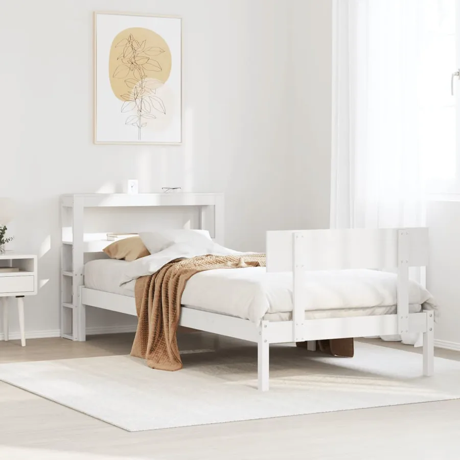 Cadre de lit sans matelas blanc 90x200 cm bois de pin massif - 3
