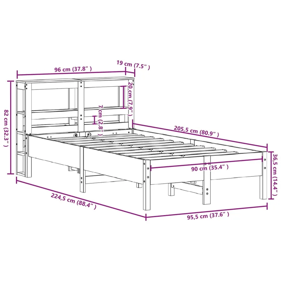 Cadre de lit sans matelas blanc 90x200 cm bois de pin massif - 12