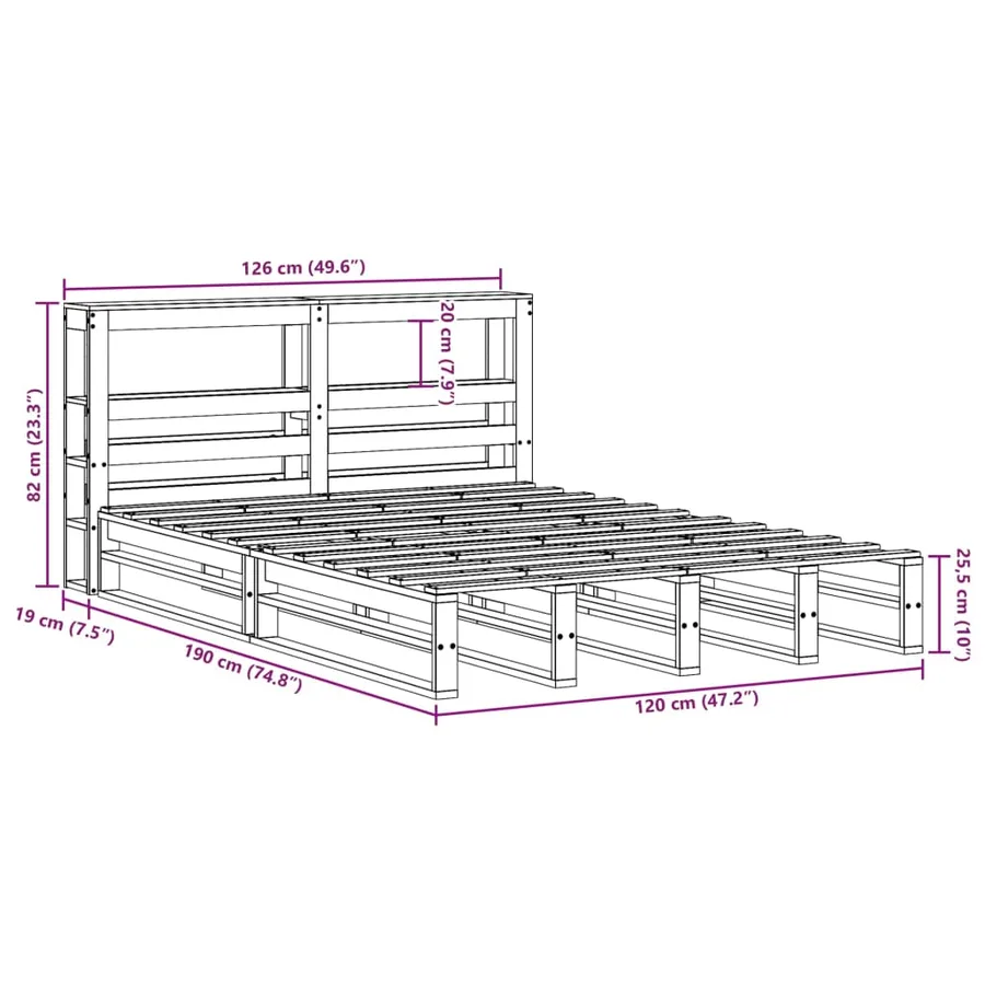 Cadre de lit sans matelas blanc 120x190 cm bois de pin massif - 12
