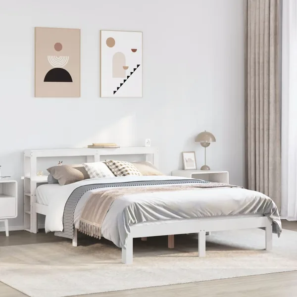 Cadre de lit avec tête de lit sans matelas blanc 120x200 cm