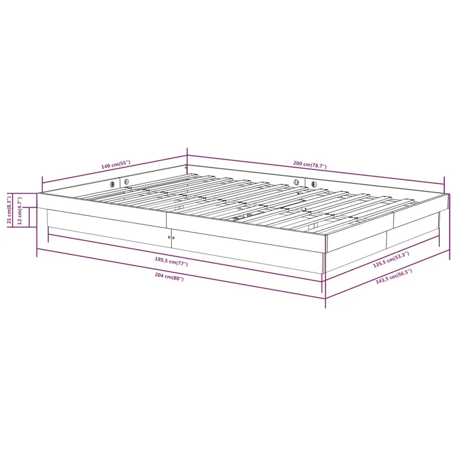 Cadre de lit Bois massif 140x200 cm - 10