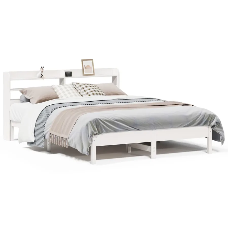 Cadre de lit sans matelas blanc 150x200 cm bois de pin massif - 2