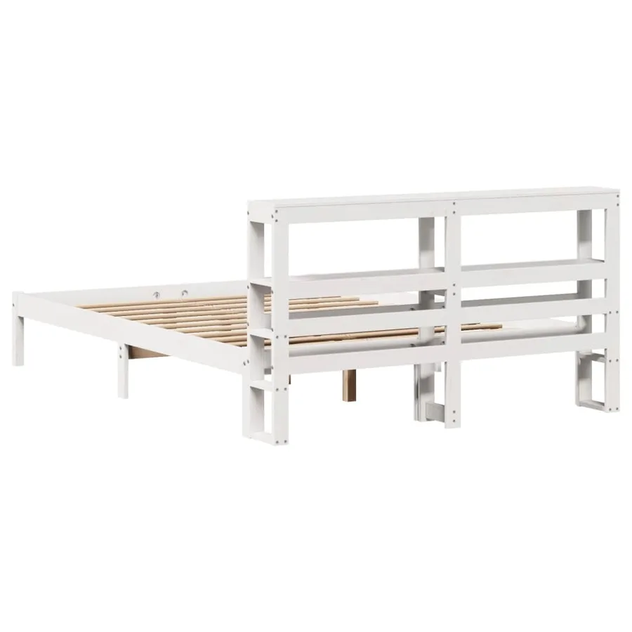 Cadre de lit sans matelas blanc 140x190 cm bois de pin massif - 6
