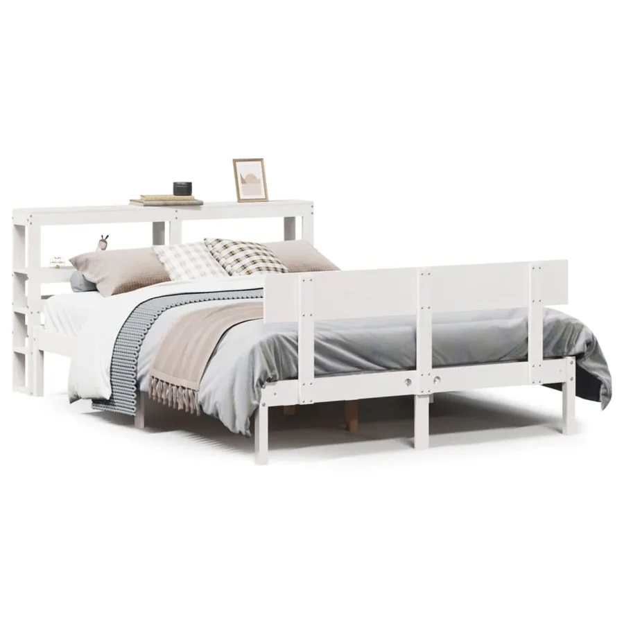 Cadre de lit sans matelas blanc 160x200 cm bois de pin massif - 2