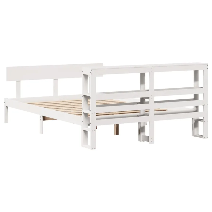 Cadre de lit sans matelas blanc 160x200 cm bois de pin massif - 6