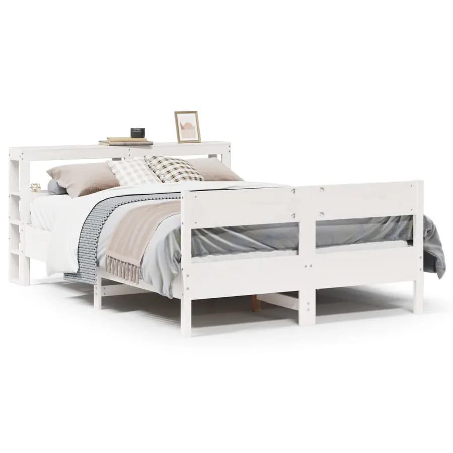 Cadre de lit sans matelas blanc 160x200 cm bois de pin massif - 2