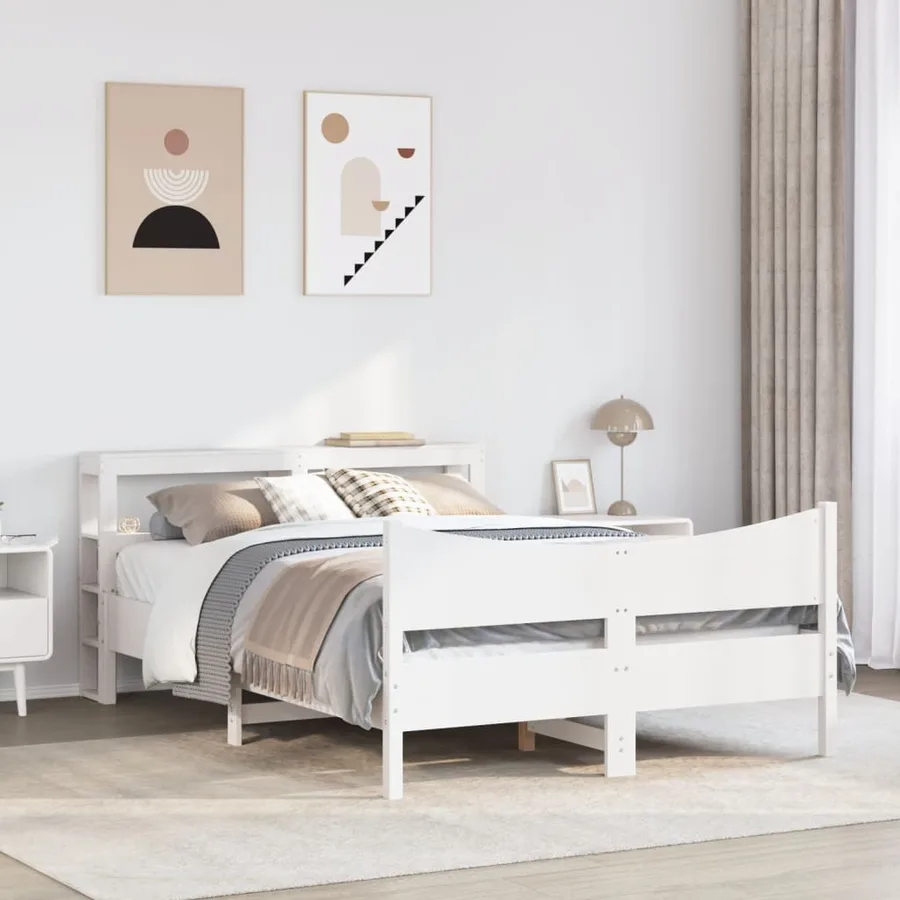Cadre de lit avec tête de lit blanc 160x200 cm bois pin massif - 3