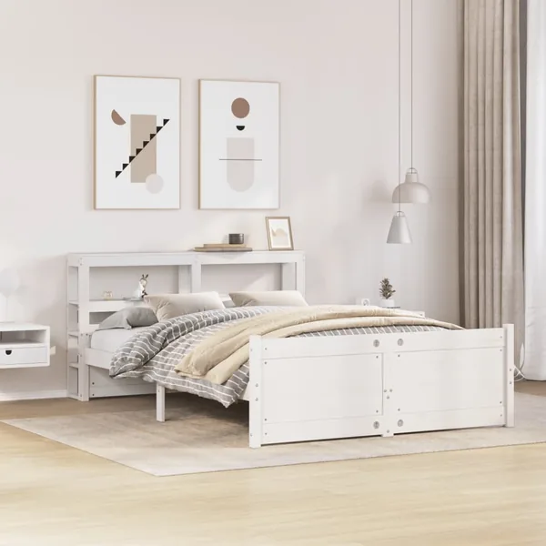 Cadre de lit et tête de lit sans matelas blanc 135x190 cm