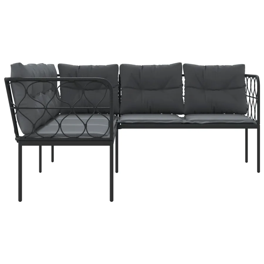 Canapé de jardin avec coussins forme de L noir acier textilène - 5