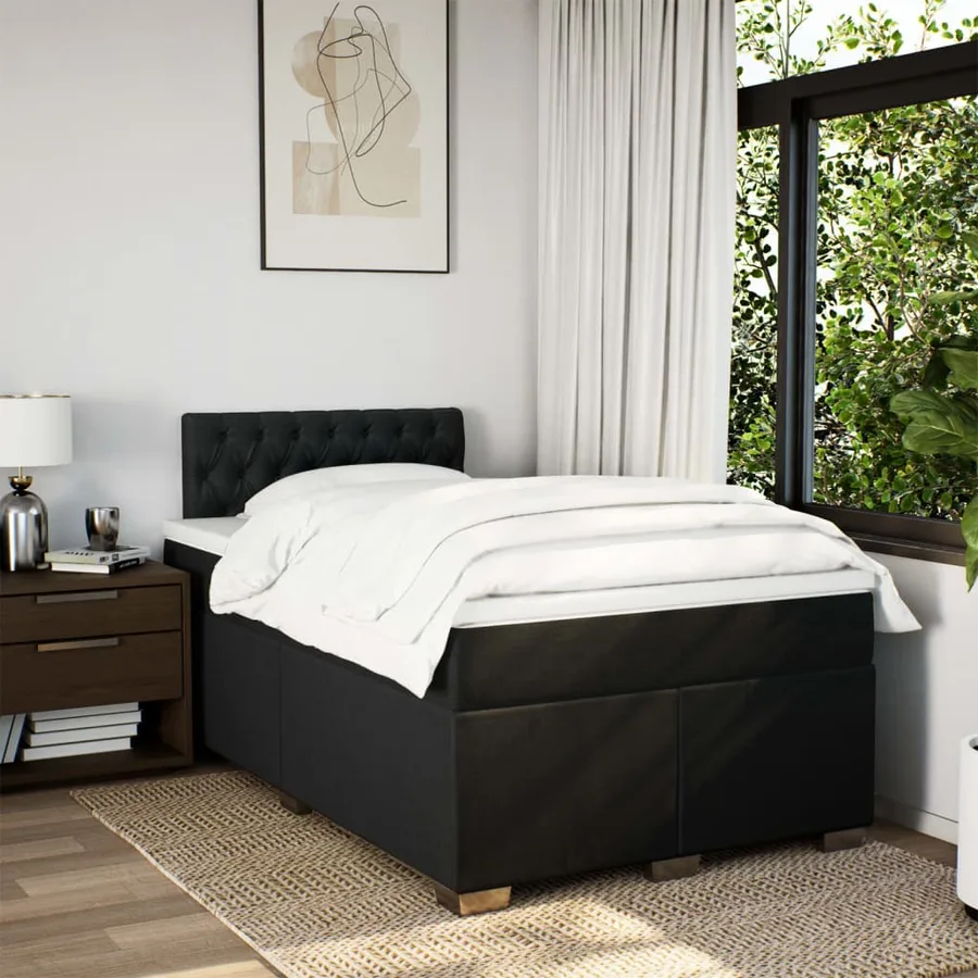 Sommier à lattes de lit avec matelas Noir 120x200 cm Tissu - 3