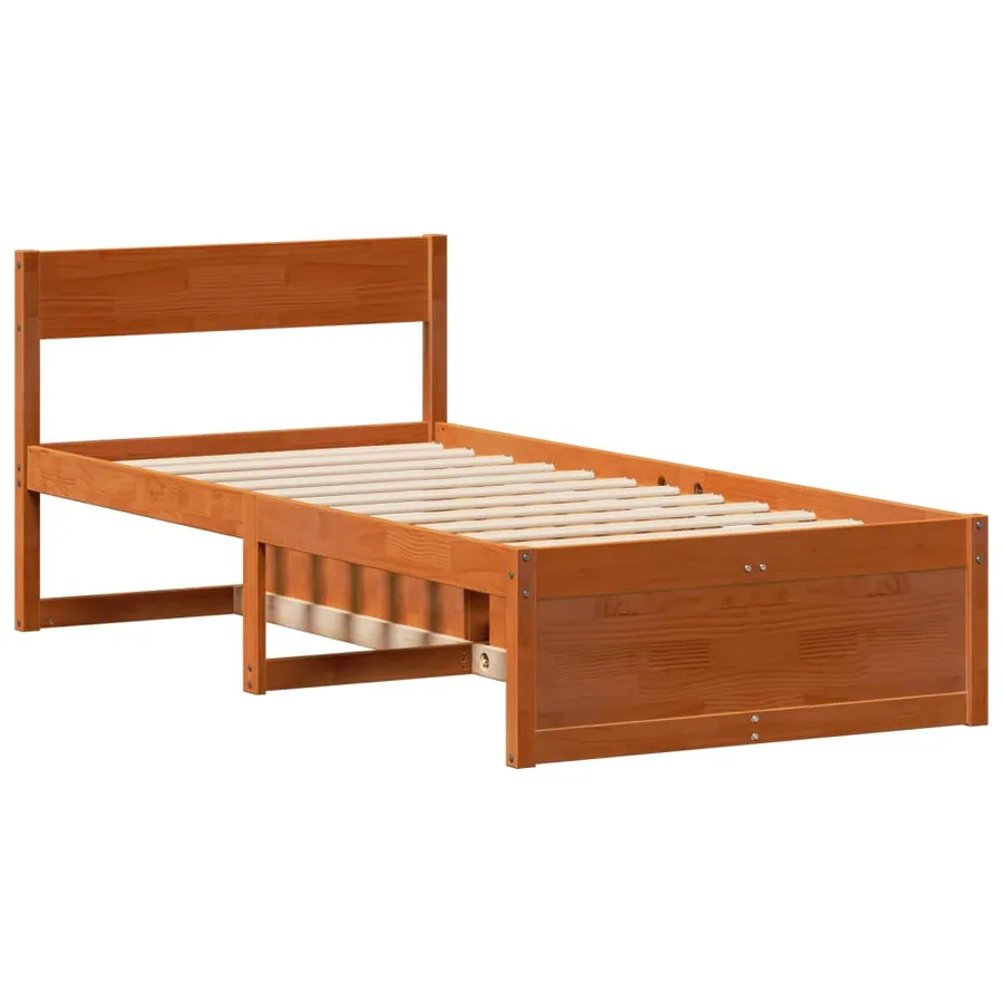 Cadre de lit sans matelas cire marron 100x200cm bois pin massif - 5