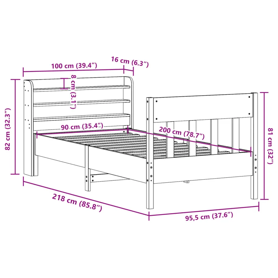 Cadre de lit sans matelas 90x200 cm bois de pin massif - 12