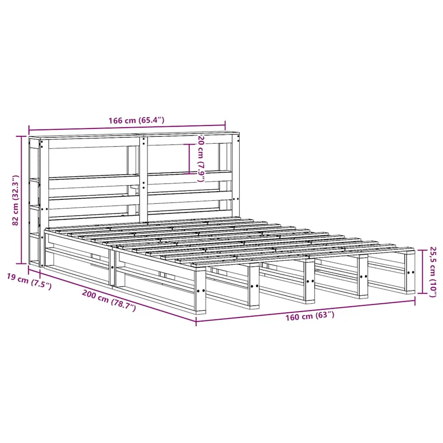 Cadre de lit sans matelas 160x200 cm bois massif de pin - 12