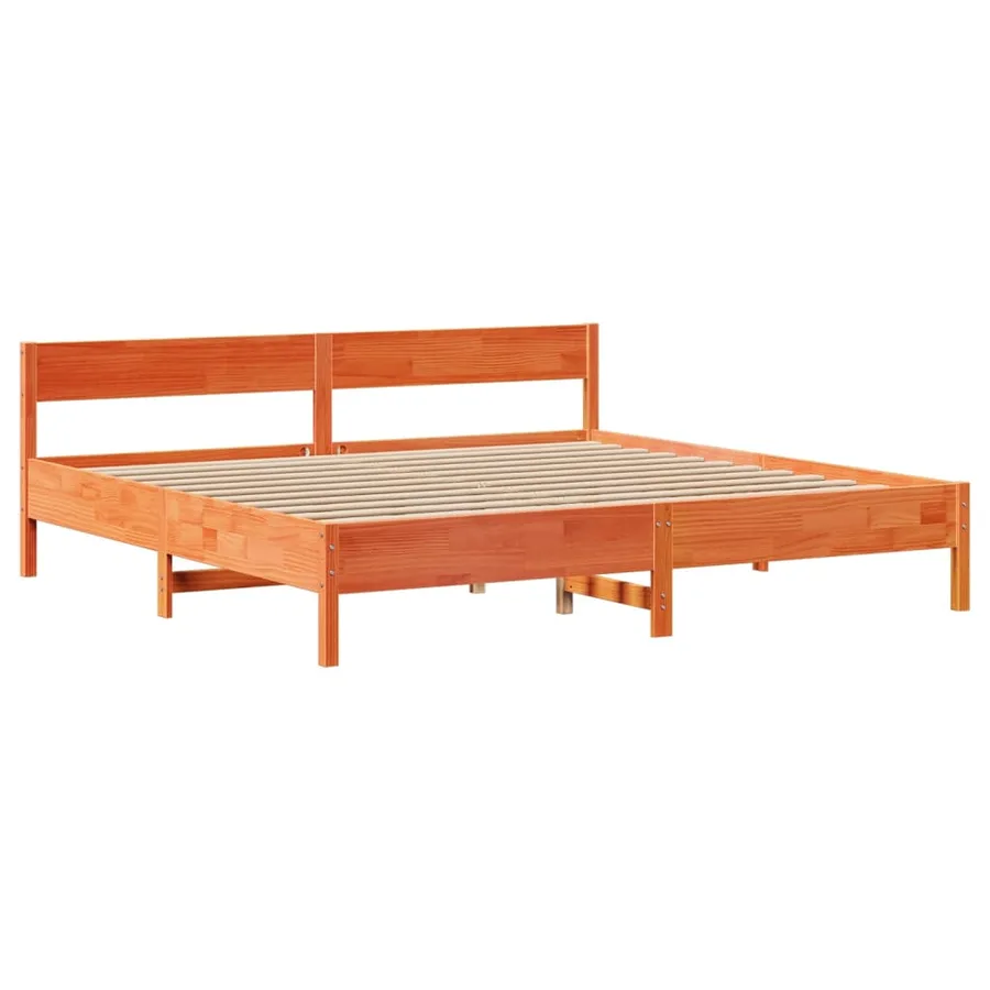 Cadre de lit sans matelas cire marron 200x200cm bois pin massif - 7