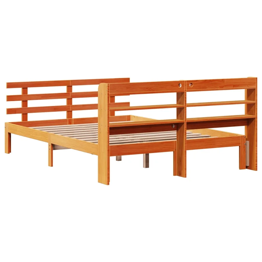 Cadre de lit et tête de lit sans matelas cire marron 140x190 cm - 8