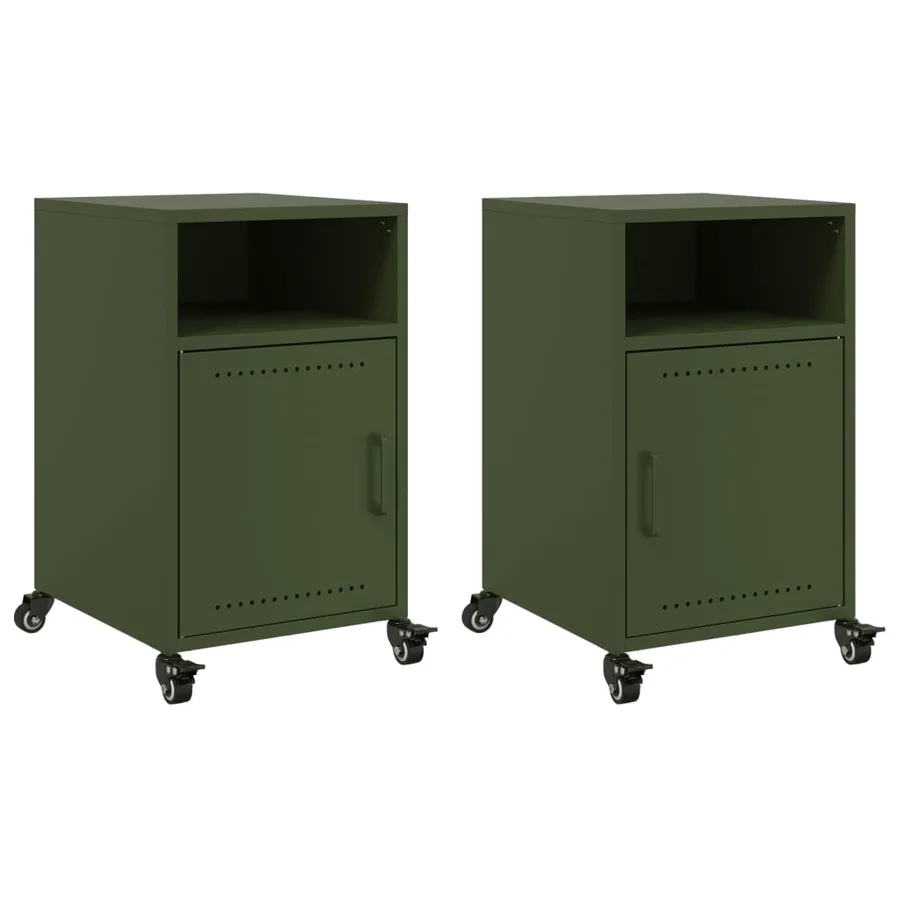 Tables de chevet 2 pcs vert olive 36x39x59 cm acier - 2