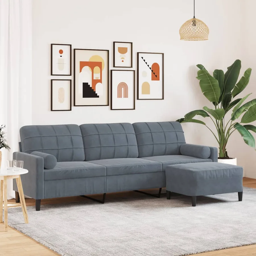 Canapé à 3 places avec repose-pieds Gris foncé 210 cm Velours