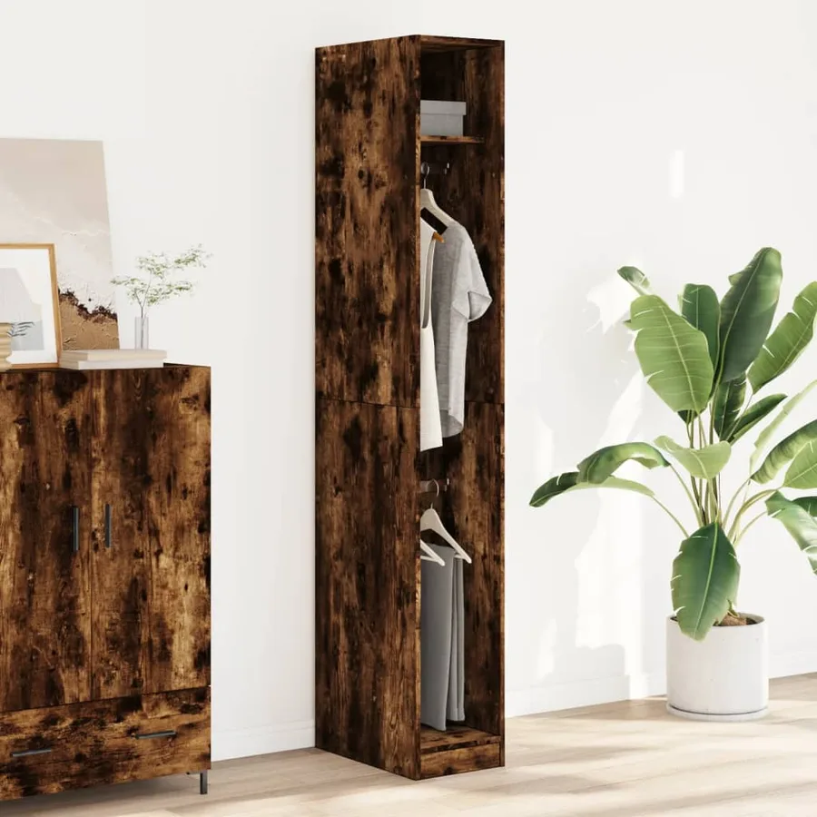 Garde-robe chêne fumé 30x50x200 cm bois d'ingénierie - 3