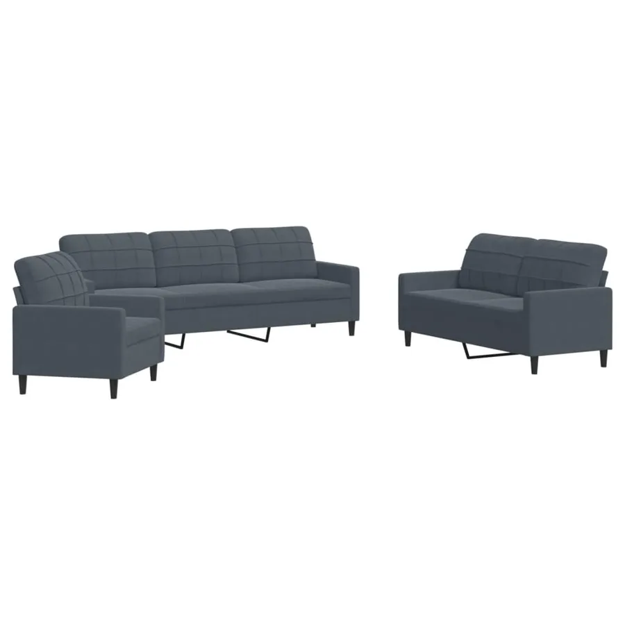 Ensemble de canapés 3 pcs avec coussins Gris foncé Velours - 2