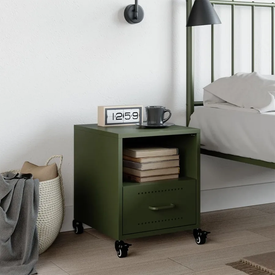 Table de chevet vert olive 36x39x43,5 cm acier - 3