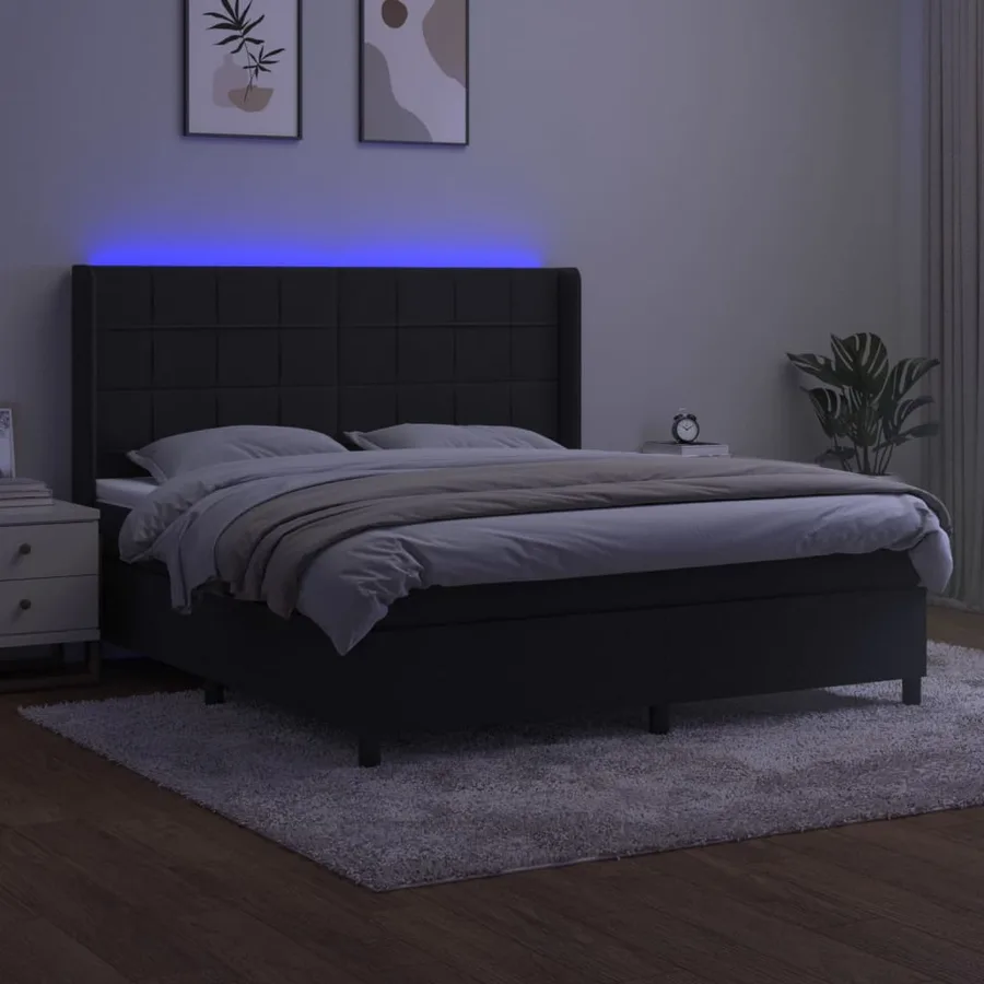 Sommier à lattes de lit matelas et LED Noir 160x200 cm Velours - 3