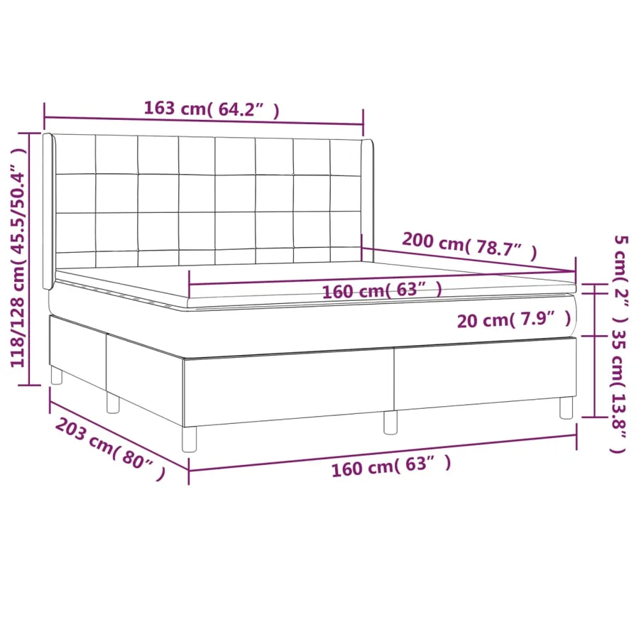 Sommier à lattes de lit matelas et LED Noir 160x200 cm Velours - 8