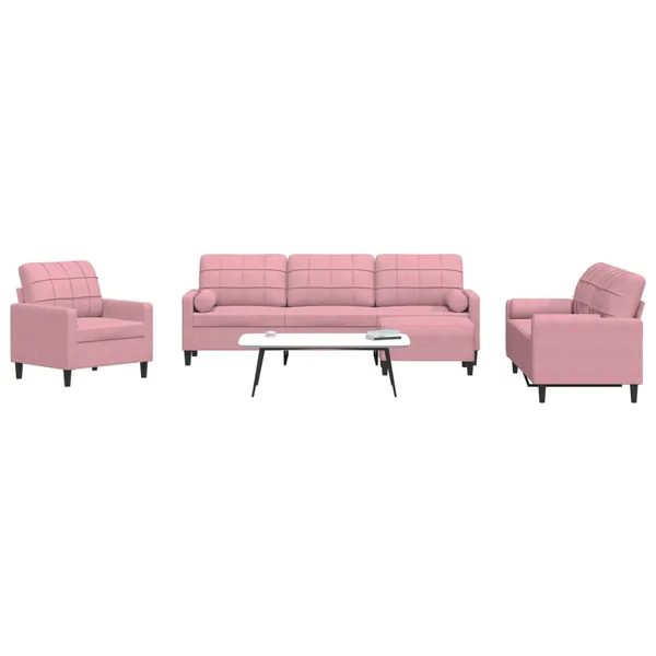 Ensemble de canapés 4pcs et coussins et traversins rose velours