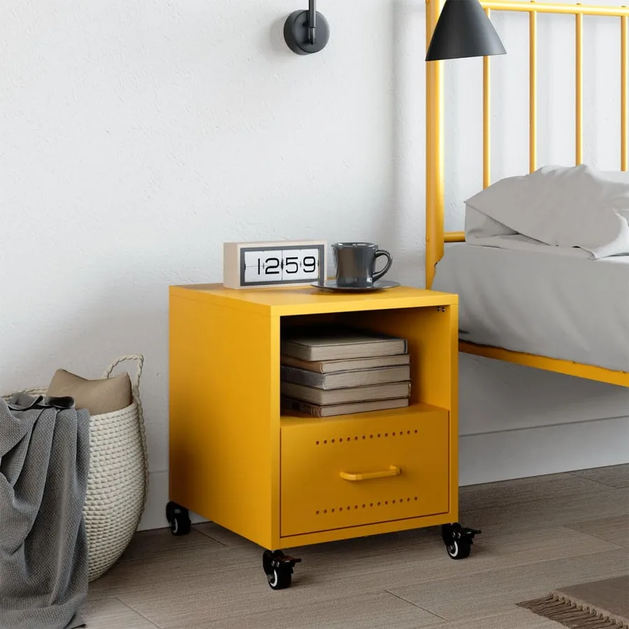 Table de chevet jaune moutarde 36x39x43,5 cm acier - 3