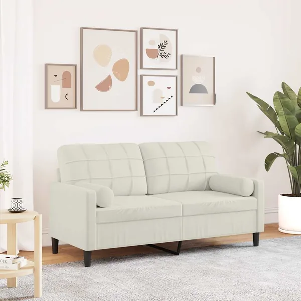 Canapé 2 places avec oreillers décoratifs crème 140 cm velours