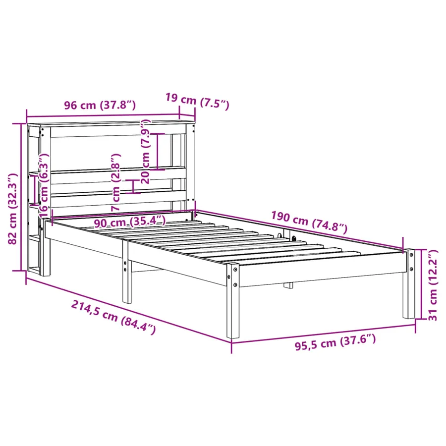 Cadre de lit sans matelas 90x190 cm bois de pin massif - 12