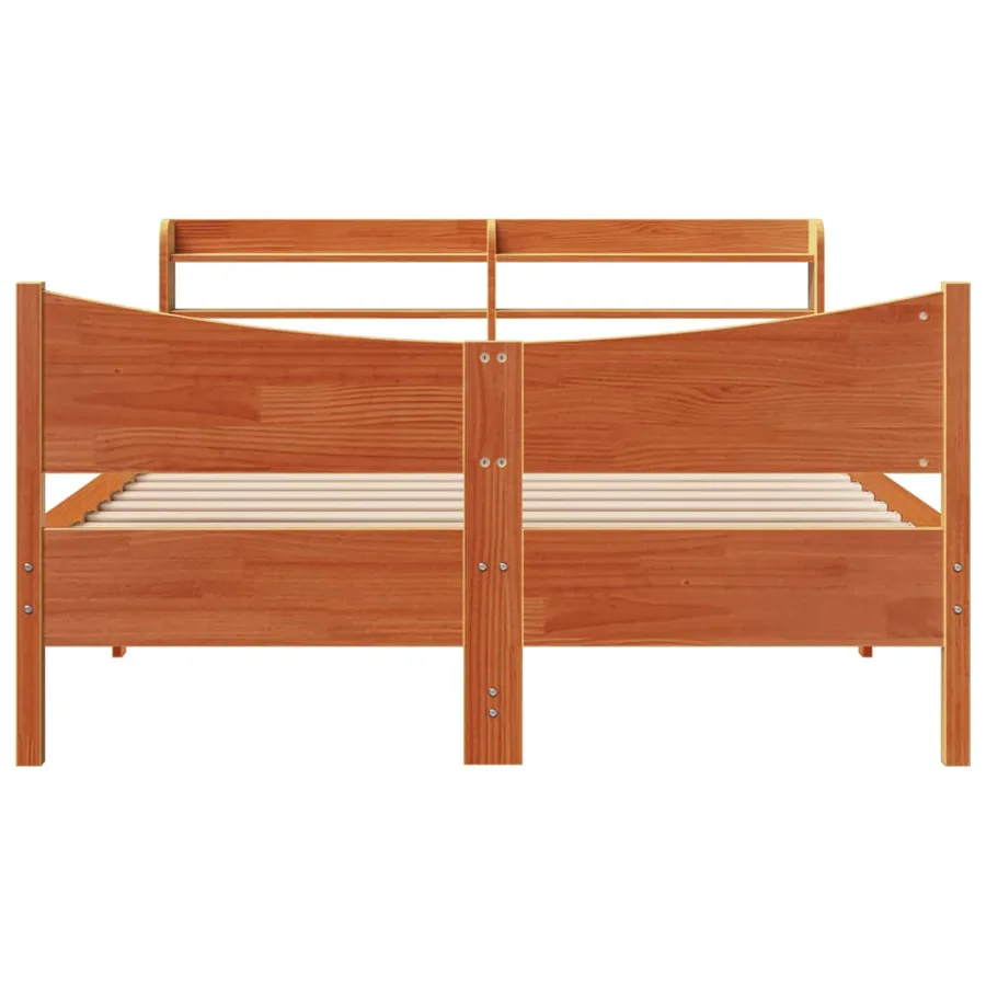 Cadre de lit et tête de lit cire marron 135x190 cm bois de pin - 4