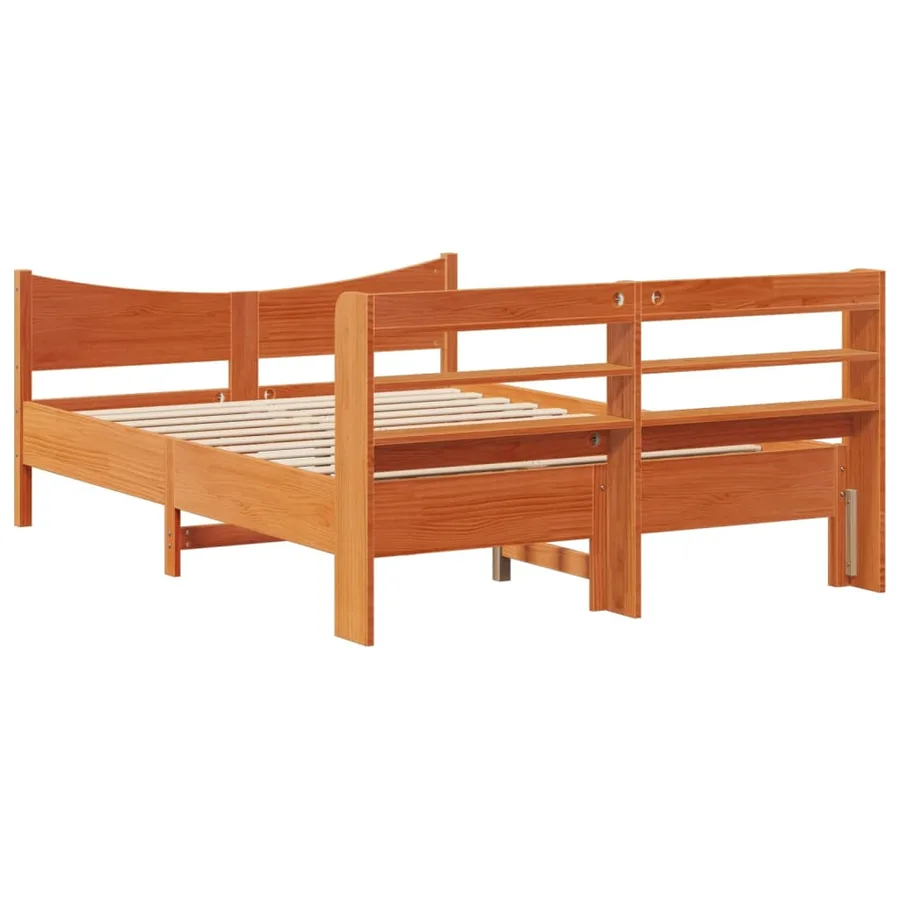Cadre de lit et tête de lit cire marron 135x190 cm bois de pin - 8