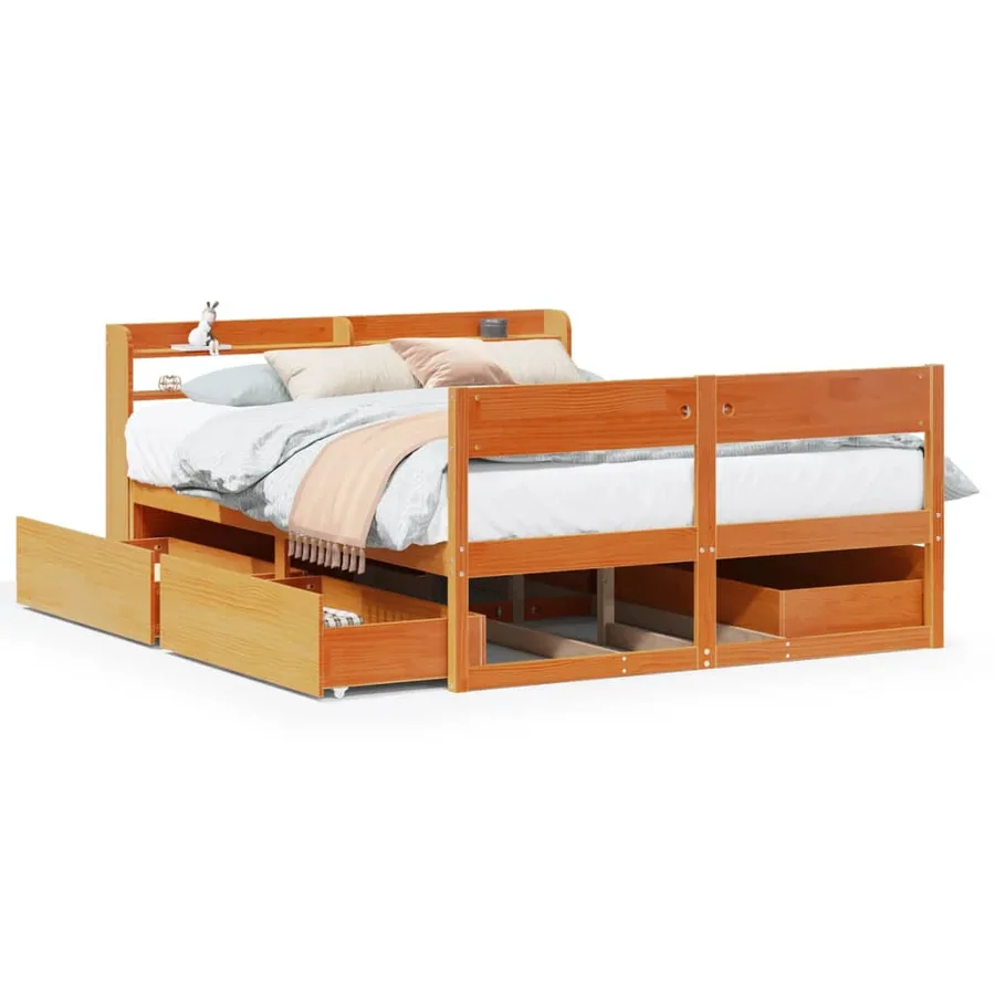 Cadre de lit sans matelas cire marron 135x190cm bois pin massif - 2