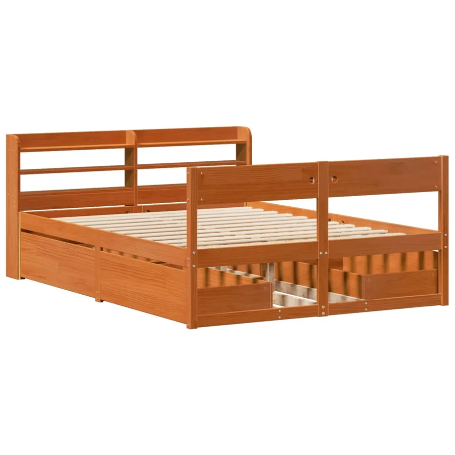 Cadre de lit sans matelas cire marron 135x190cm bois pin massif - 3