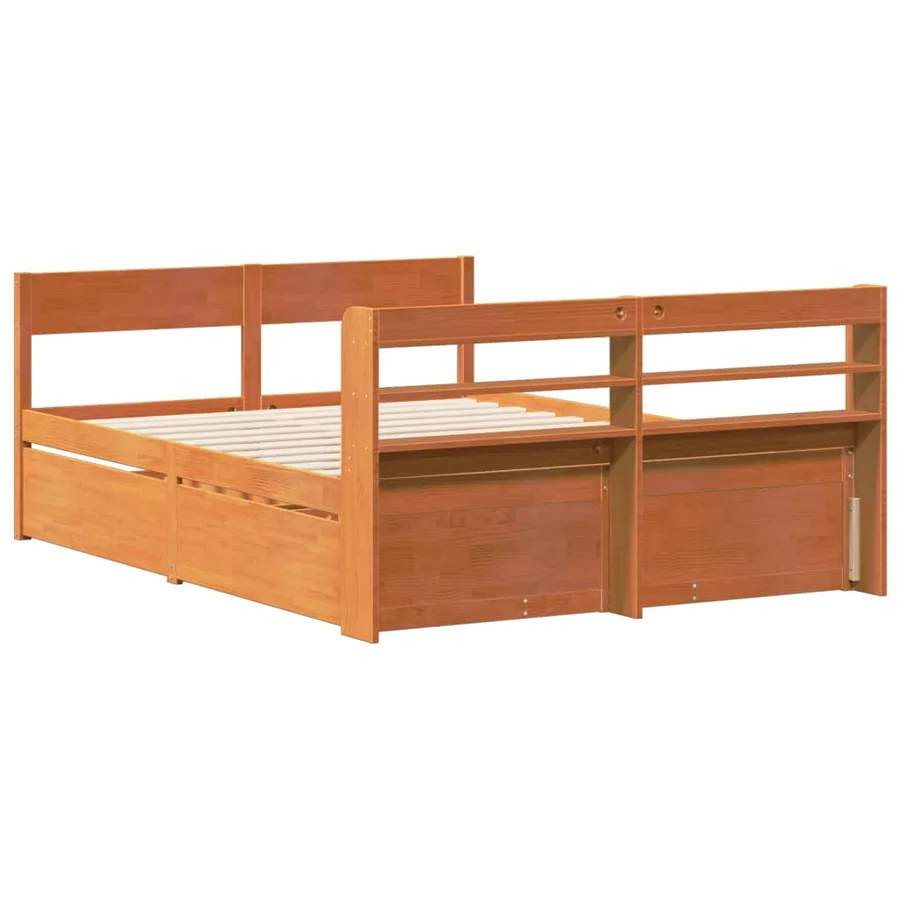 Cadre de lit sans matelas cire marron 135x190cm bois pin massif - 8