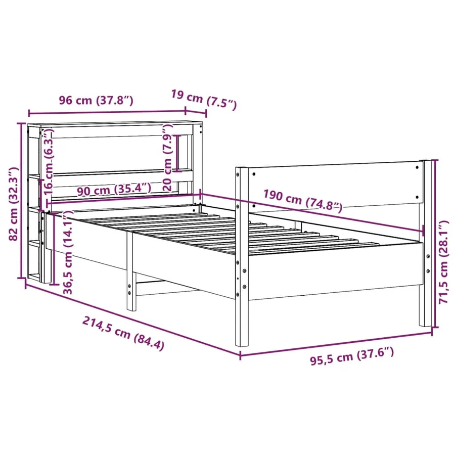 Cadre de lit sans matelas 90x190 cm bois de pin massif - 12