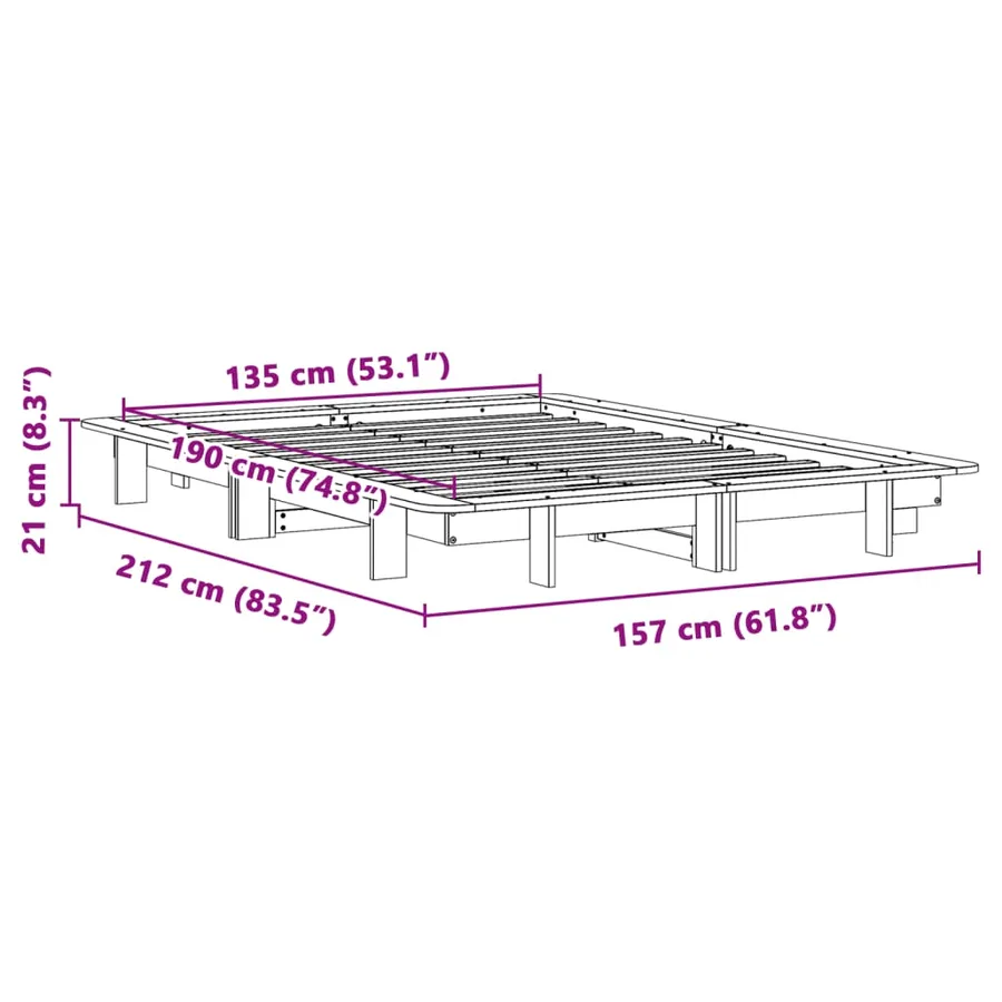 Cadre de lit sans matelas cire marron 135x190cm bois pin massif - 9