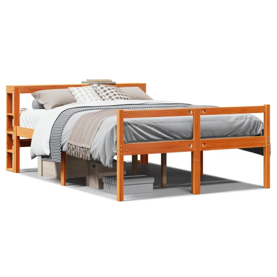 Cadre de lit et tête de lit sans matelas cire marron 160x200 cm - 2