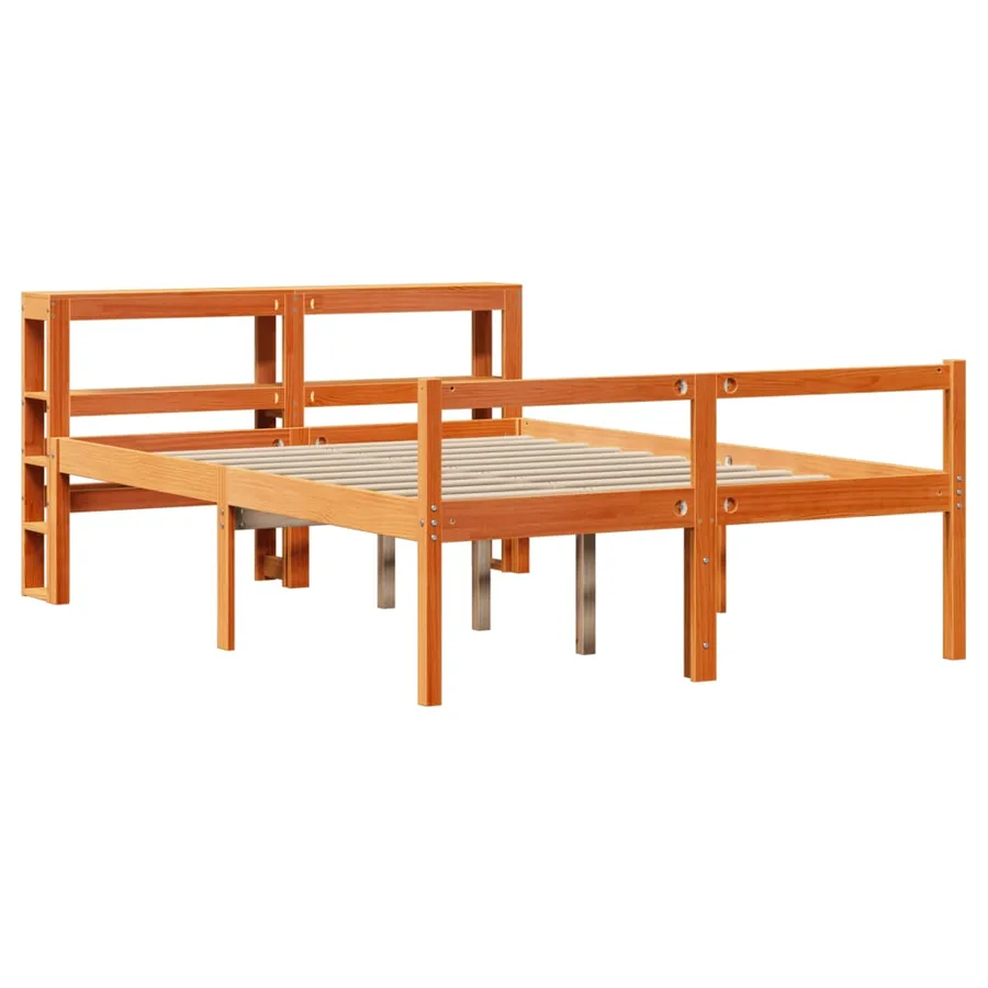 Cadre de lit et tête de lit sans matelas cire marron 160x200 cm - 3