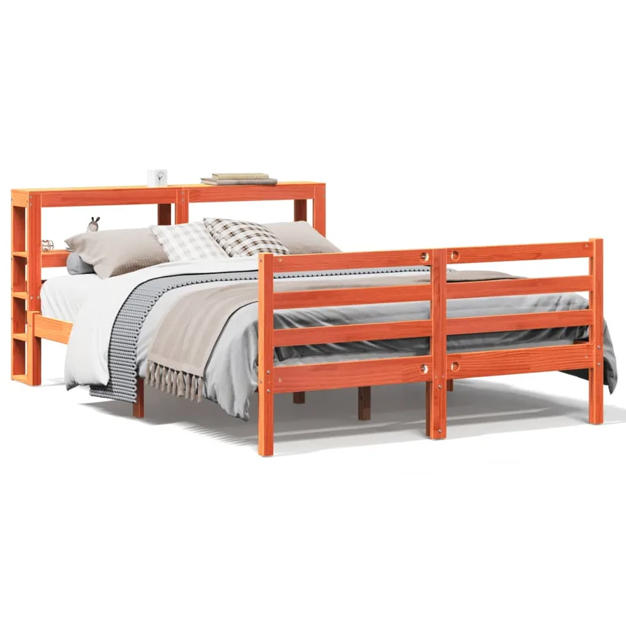 Cadre de lit sans matelas cire marron 150x200cm bois pin massif - 2