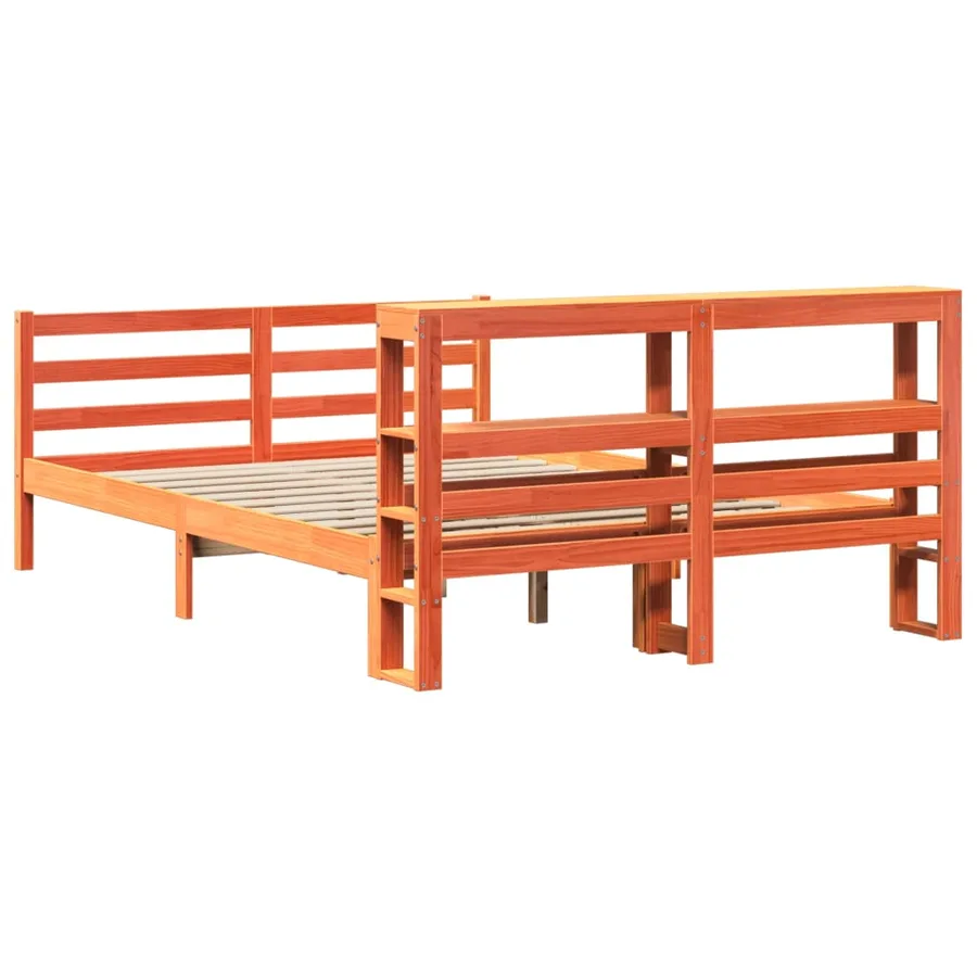 Cadre de lit sans matelas cire marron 150x200cm bois pin massif - 6