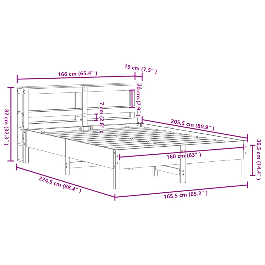 Cadre de lit sans matelas cire marron 160x200cm bois pin massif - 12