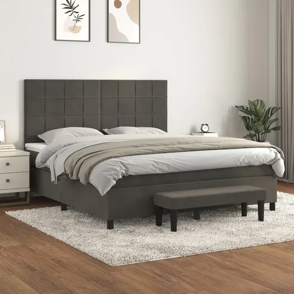 Sommier à lattes de lit et matelas Gris foncé 160x200cm Velours