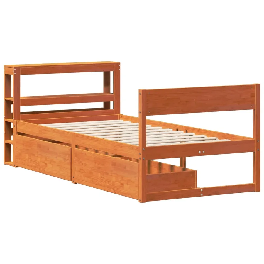 Cadre de lit sans matelas cire marron 100x200cm bois pin massif - 3