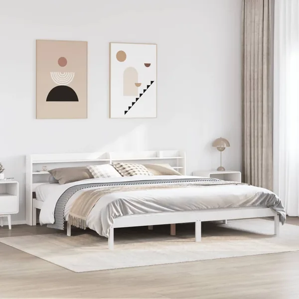 Cadre de lit sans matelas blanc 180x200 cm bois massif de pin